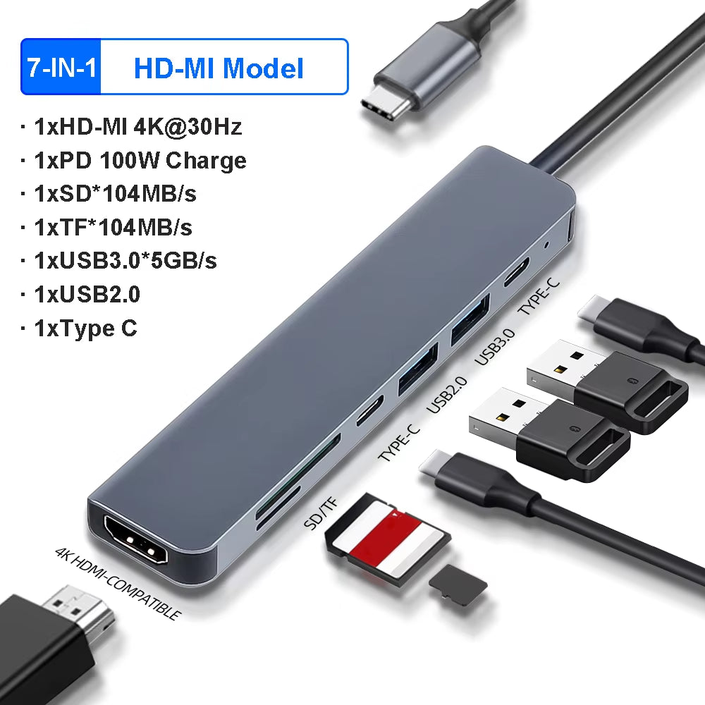 11-in-1 USB-C Hub with 4K 30Hz HDMI, USB 3.0 Adapter, and 87W Power Delivery for MacBook Pro and Air