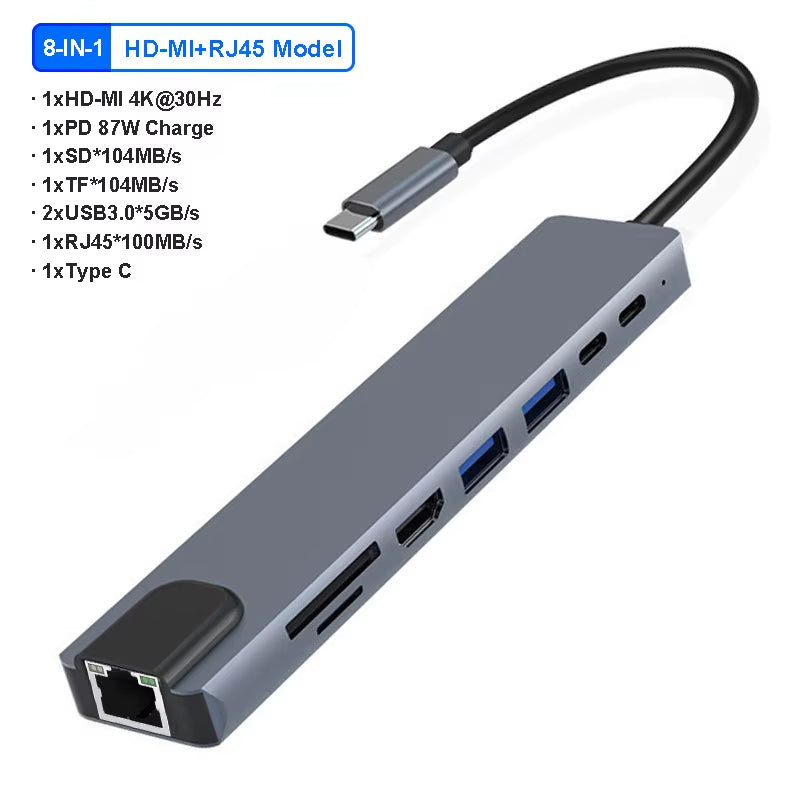 11-in-1 USB-C Hub with 4K 30Hz HDMI, USB 3.0 Adapter, and 87W Power Delivery for MacBook Pro and Air
