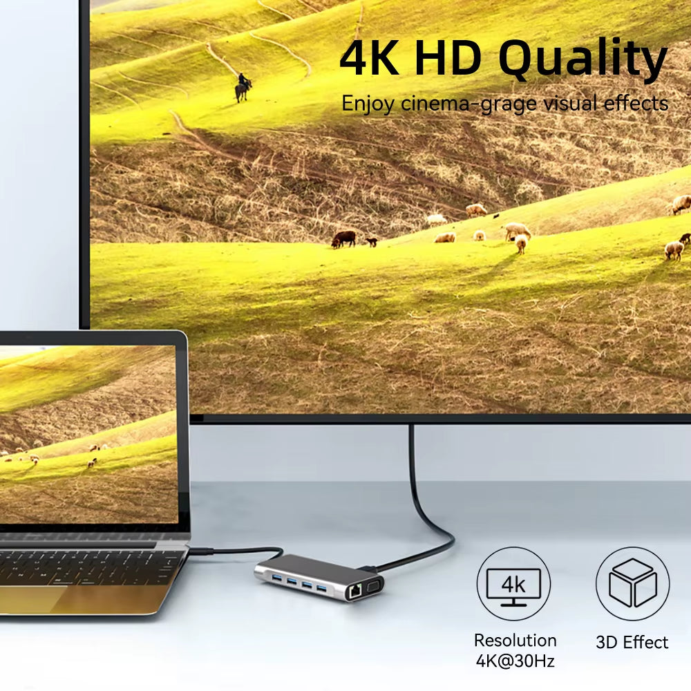 11-in-1 USB-C Hub with 4K 30Hz HDMI, USB 3.0 Adapter, and 87W Power Delivery for MacBook Pro and Air