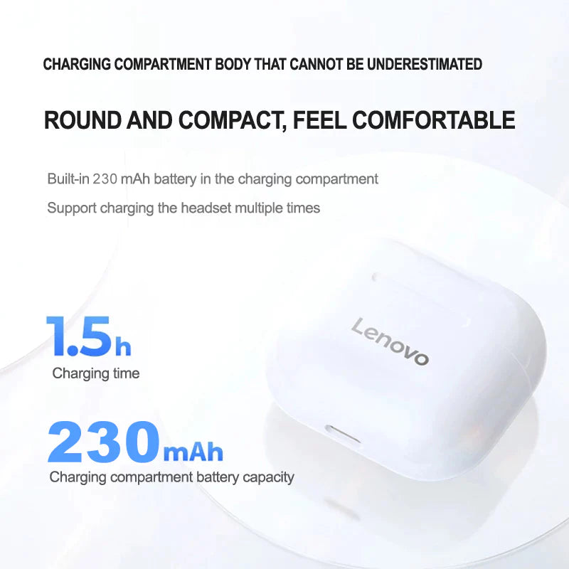 Auriculares Lenovo LP40 TWS – Inalámbricos, Estéreo, Graves Potentes y Larga Duración