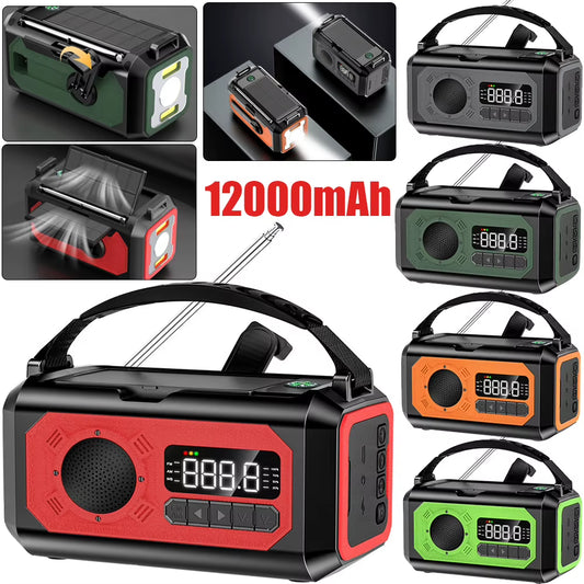 12000Mah Emergency Radio Multifunction Radio Hand Crank Solar AM/FM/NOAA Weather Radios with LED Flashlight Power Bank Charger