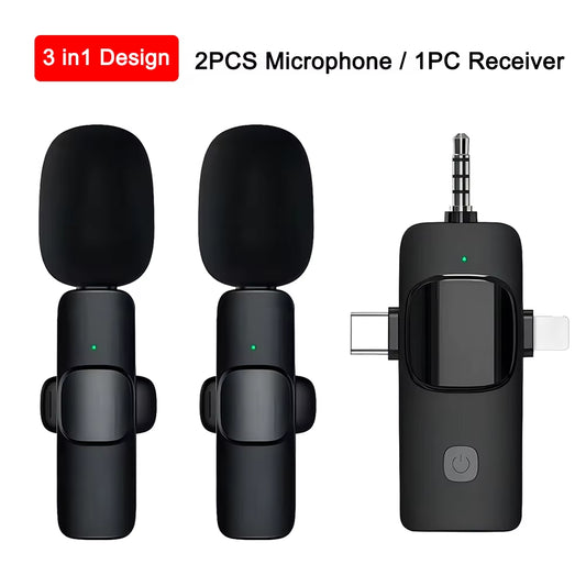 3-In-1 Wireless Lavalier Microphone with Intelligent Noise Cancellation 3.5MM Mini Lavalier Microphone for Iphone/Android/Camera